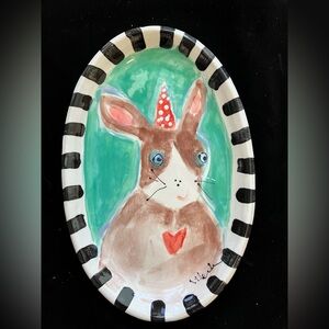 Handmade Ceramic Serving Tray” Bunny “Design 12”x8”Original Design